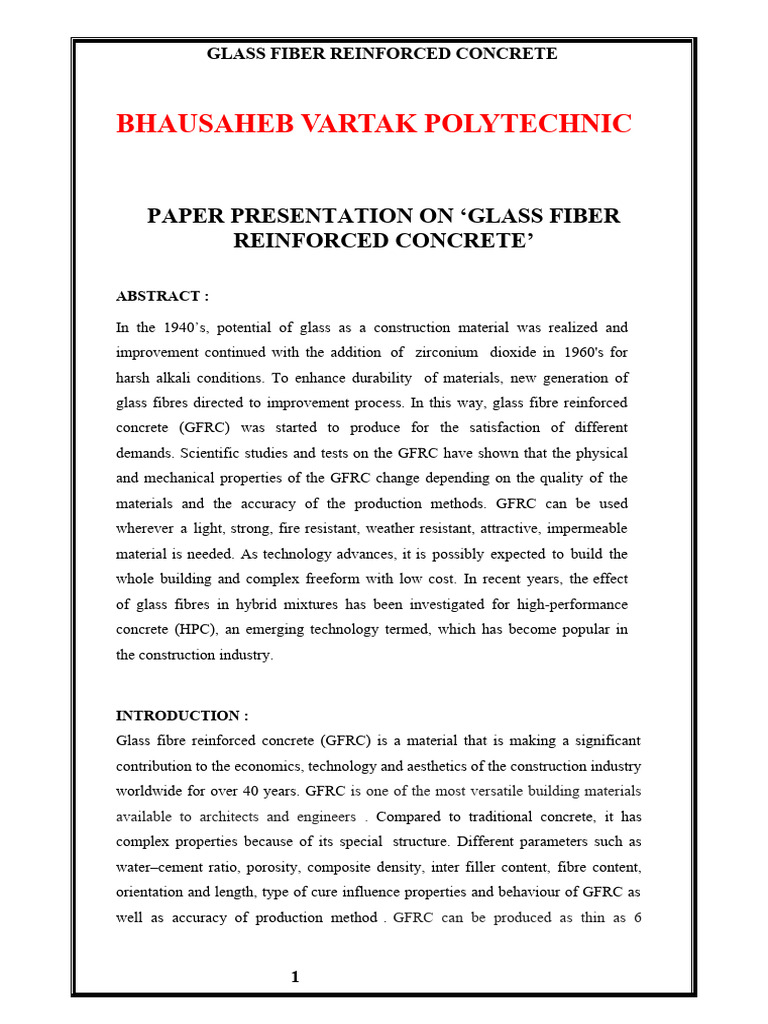 Glass Fiber Reinforced Concrete Overview | PDF | Concrete | Strength Of ...