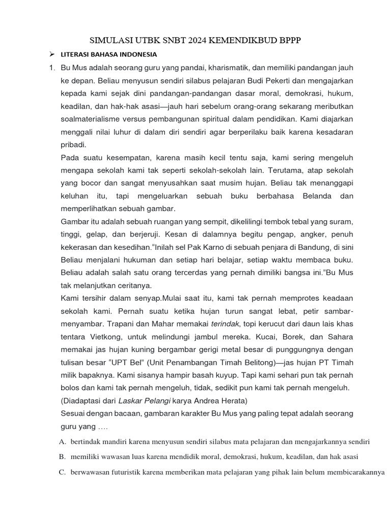Simulasi Soal Snbt 2024 Pdf