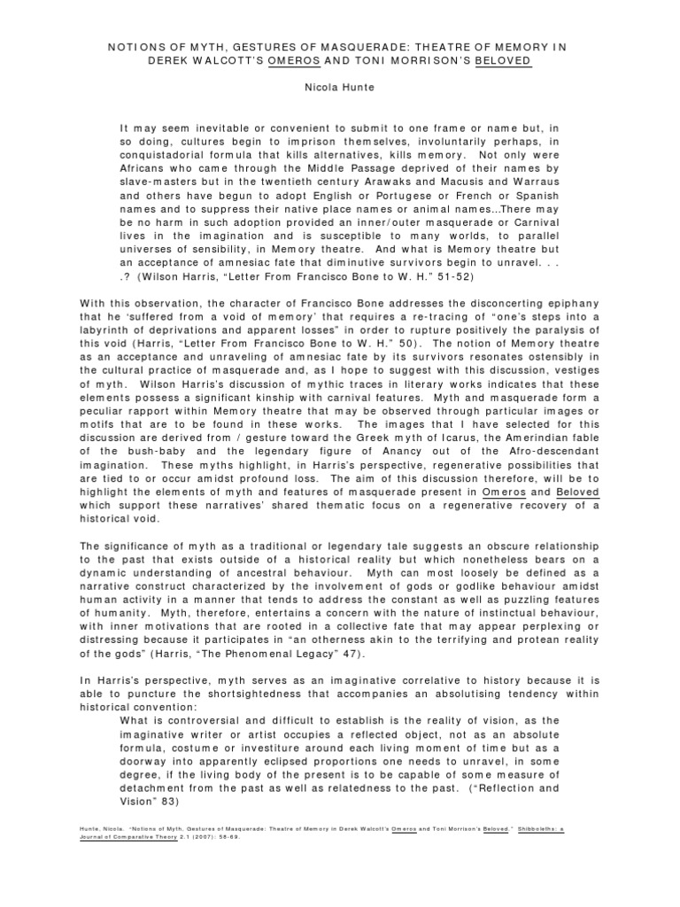 Notions of Myth, Gestures of Masquerade Theatre of Memory in Derek