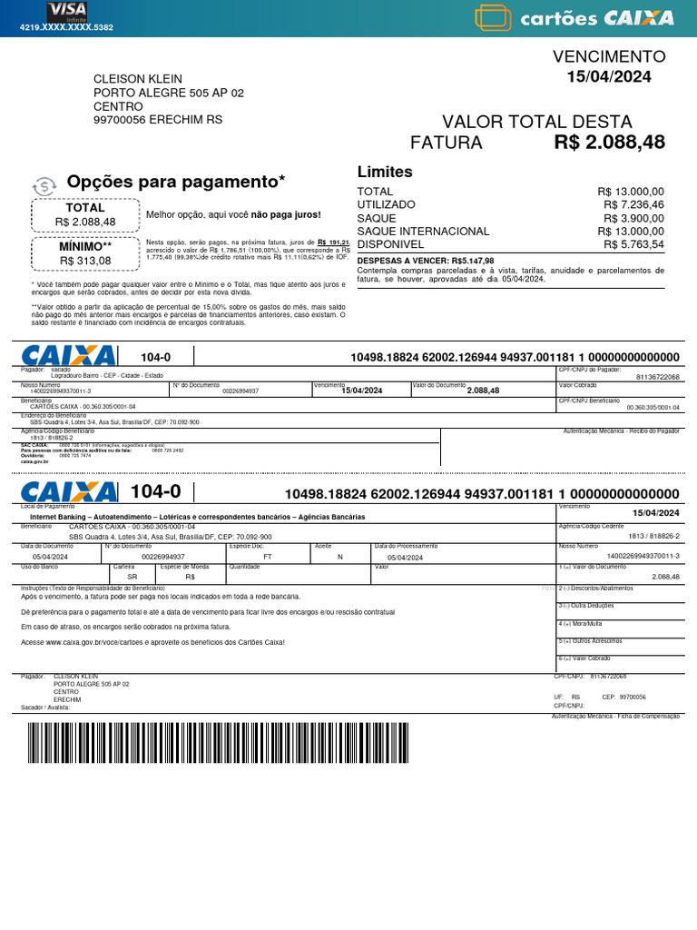 Comprovante 2024-04-10 101709 | PDF | Cartão de crédito | Crédito