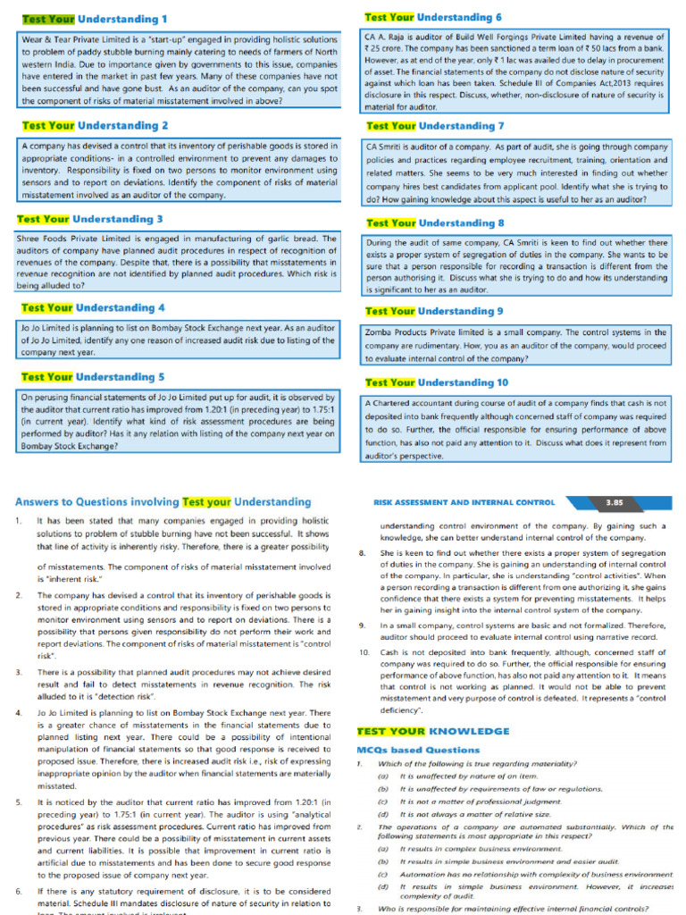 Audit Lesson No 3 Risk Assesment And Internal Control Pdf