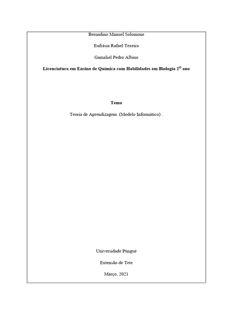 Teoria de Aprendizagem (Modelo Informático) | PDF | Memória | Aprendizado