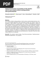 Impact of Travel Time Uncertainties On The Solution Cost of A Two Echelon Vehicle Routing Problem With Sinchronization