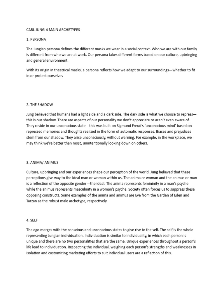 Jung's Four Main Archetypes Explained | PDF | Id | Unconscious Mind