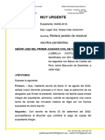 Reitera Pedido de Resolver Escritos Pendientes