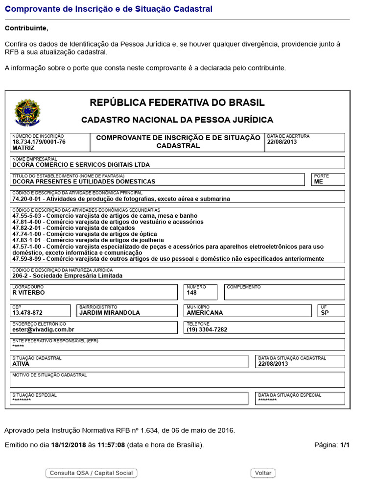Comprovante de Inscrição e de Situação Cadastral | PDF