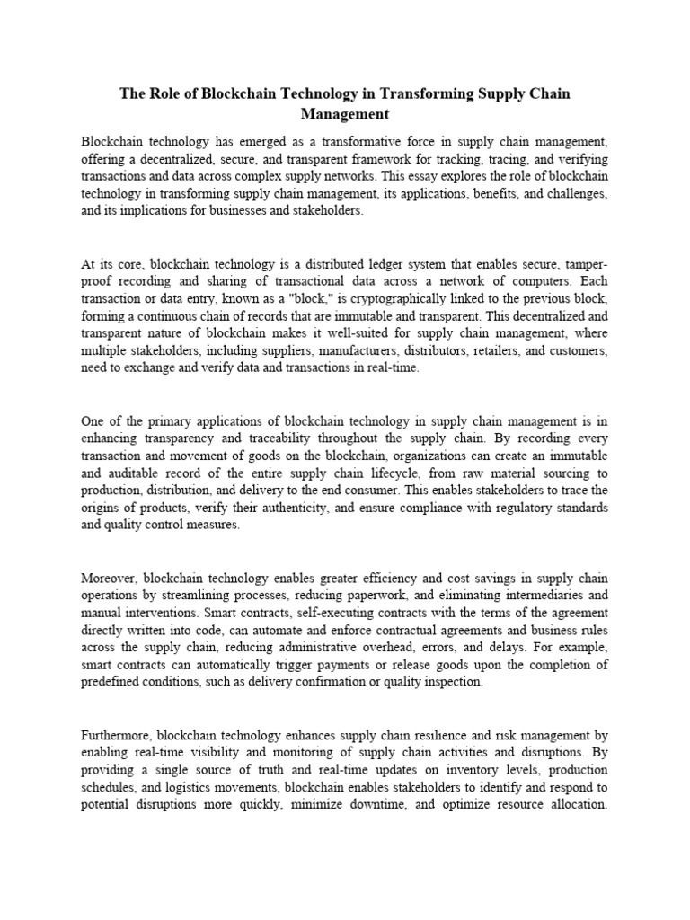 The Role of Blockchain Technology in Transforming Supply Chain ...