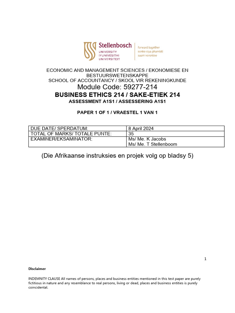 Business Ethics - A1S1 - Combined Eng and Afr | PDF | Plagiarism