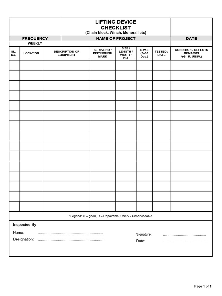 Lifting Device Inspection Checklist | PDF