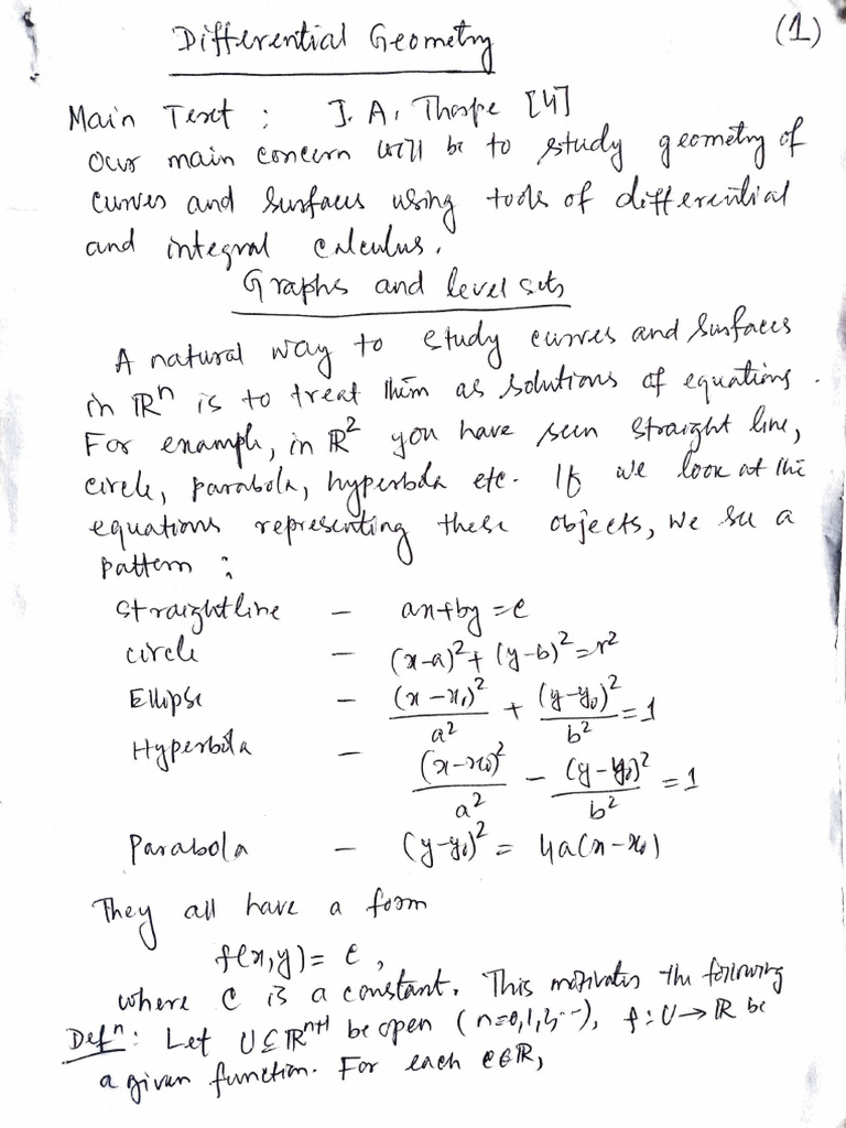 Differential Geometry Notes (Incomplete) Delhi University | PDF