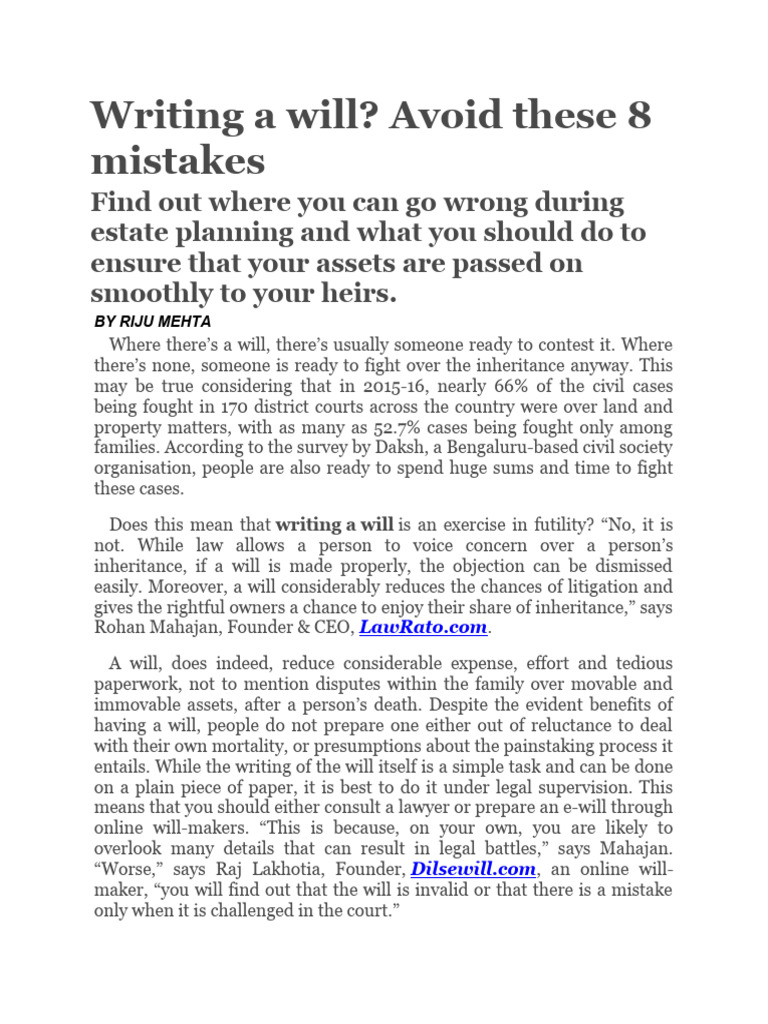 Writing a Will | PDF | Will And Testament | Justice