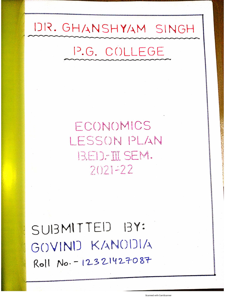 Final Economics Lesson Plan Pdf