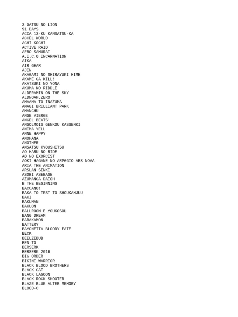 Anime List | PDF | Anime | Anime And Manga