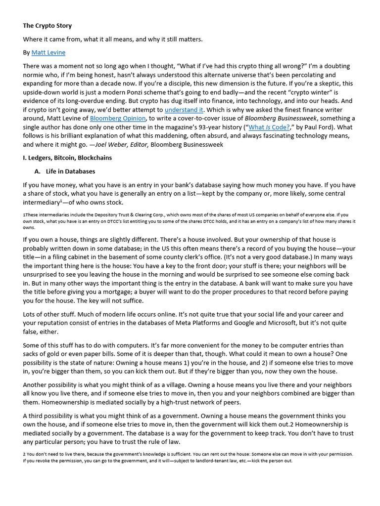 The Crypto Story by Matt Levine | PDF | Bitcoin | Key (Cryptography)