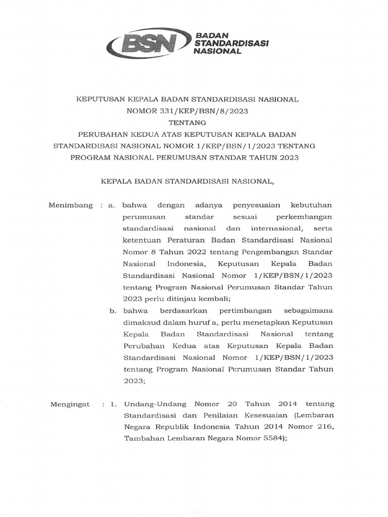 Perubahan Program Standar BSN 2023 | PDF | Teknologi & Rekayasa