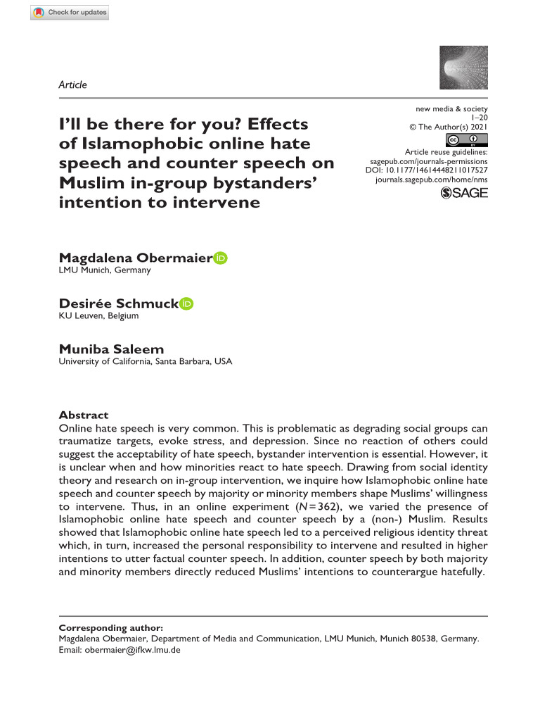 I'll Be There For You. Effects of Hate Speech | PDF | Islamophobia ...