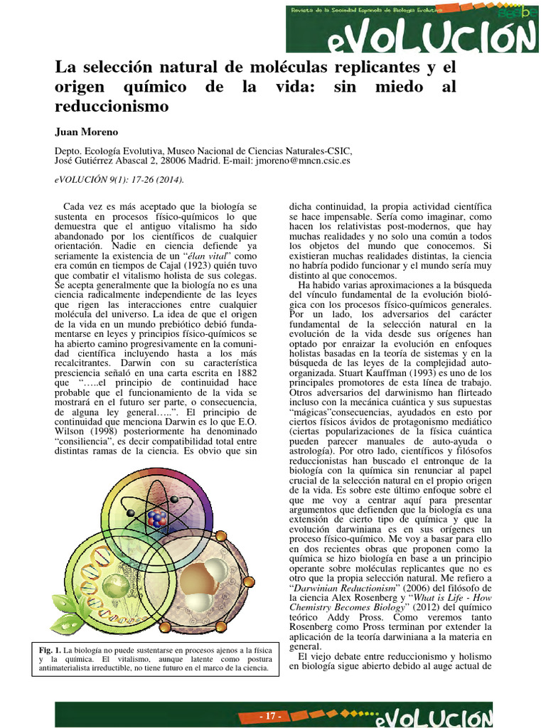 Origen Químico de la Vida y Selección Natural | PDF | Reduccionismo ...