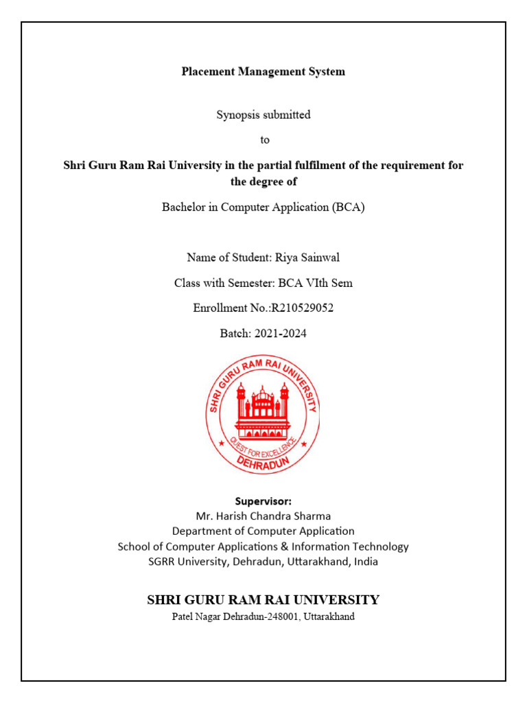 Placement Management System BCA Project | PDF | Computer Hardware ...