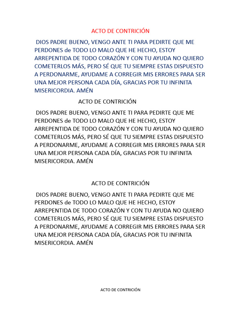 Acto de Contrición: Oración de Perdón | PDF