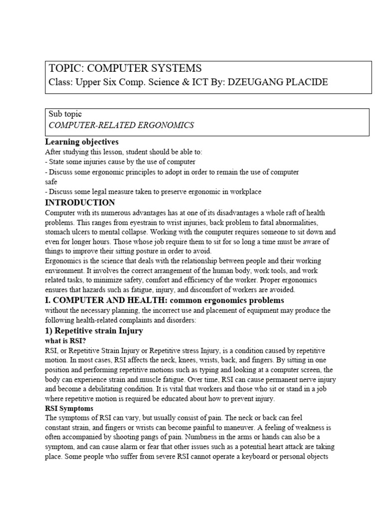 Computer Ergonomics for Health Safety | PDF | Human Factors And ...