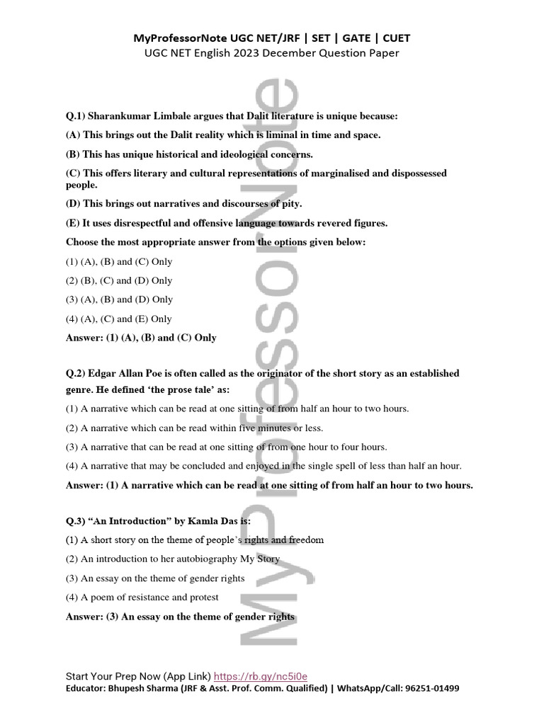 UGC NET English 2023 Question Paper PDF | PDF | Postmodernism | Sons ...
