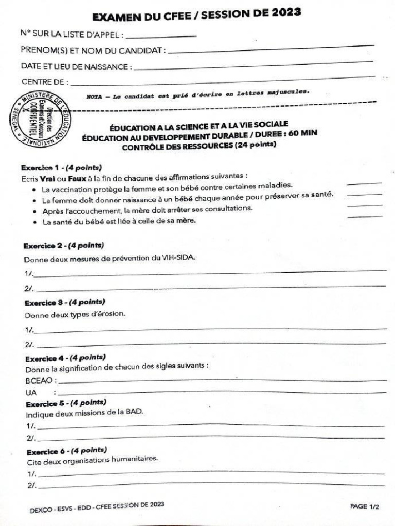 Preuve Cfee 2023 Développement Durable Contrôle Des Ressources | PDF