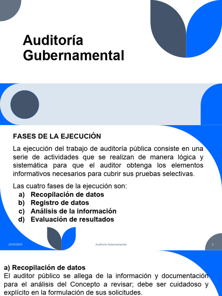 Fases y Técnicas de Auditoría Gubernamental | PDF | Auditoría | Contralor