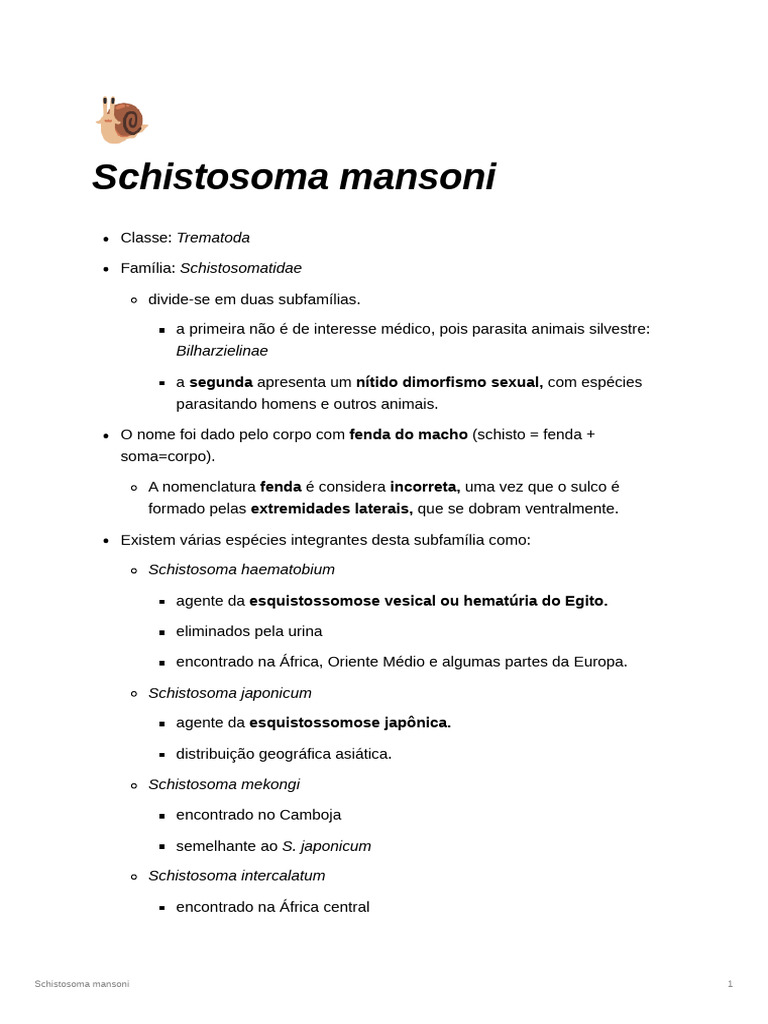 Schistosoma mansoni | PDF | Sistema imunológico | Biologia