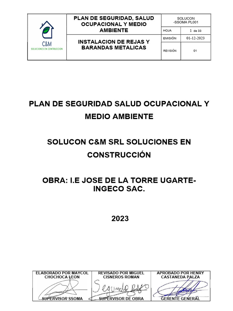 Plan de Seguridad y Salud Ocupacional | PDF | Business