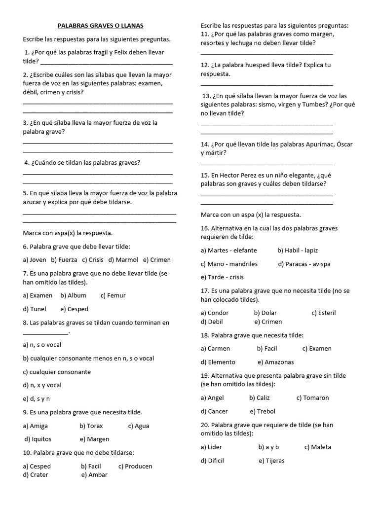 Palabras Graves o Llanas | PDF