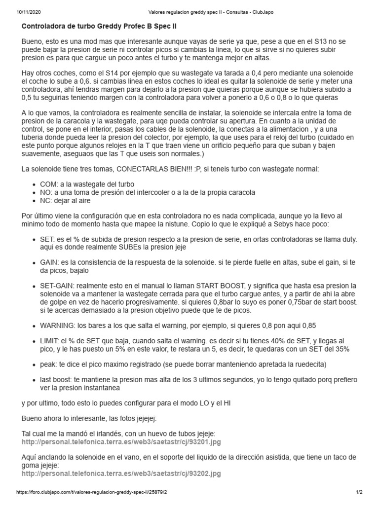 Valores Regulacion Greddy Spec II - Consultas - ClubJapo | PDF