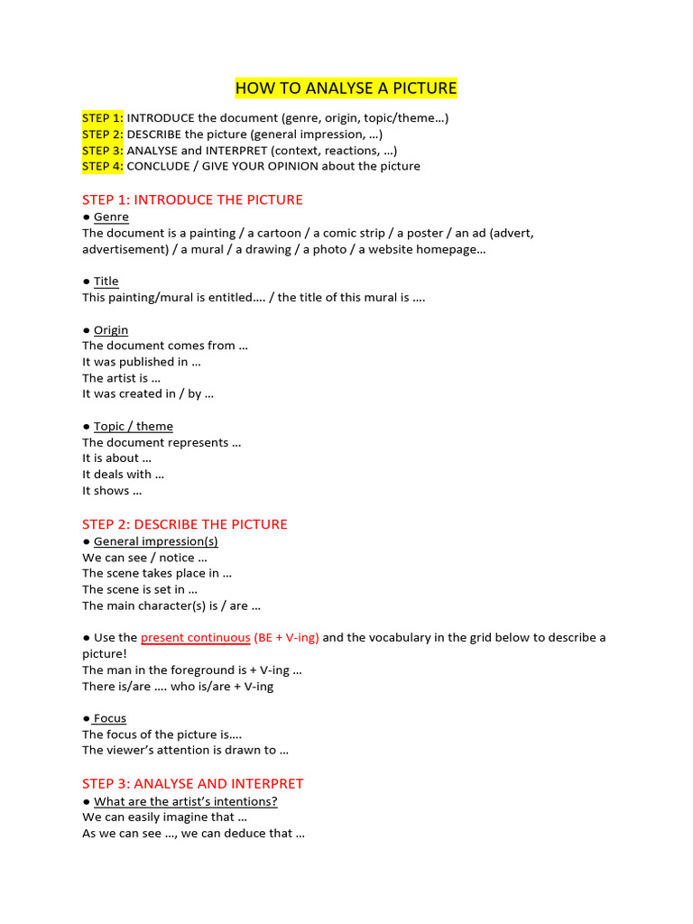 Picture Analysis Guide | PDF