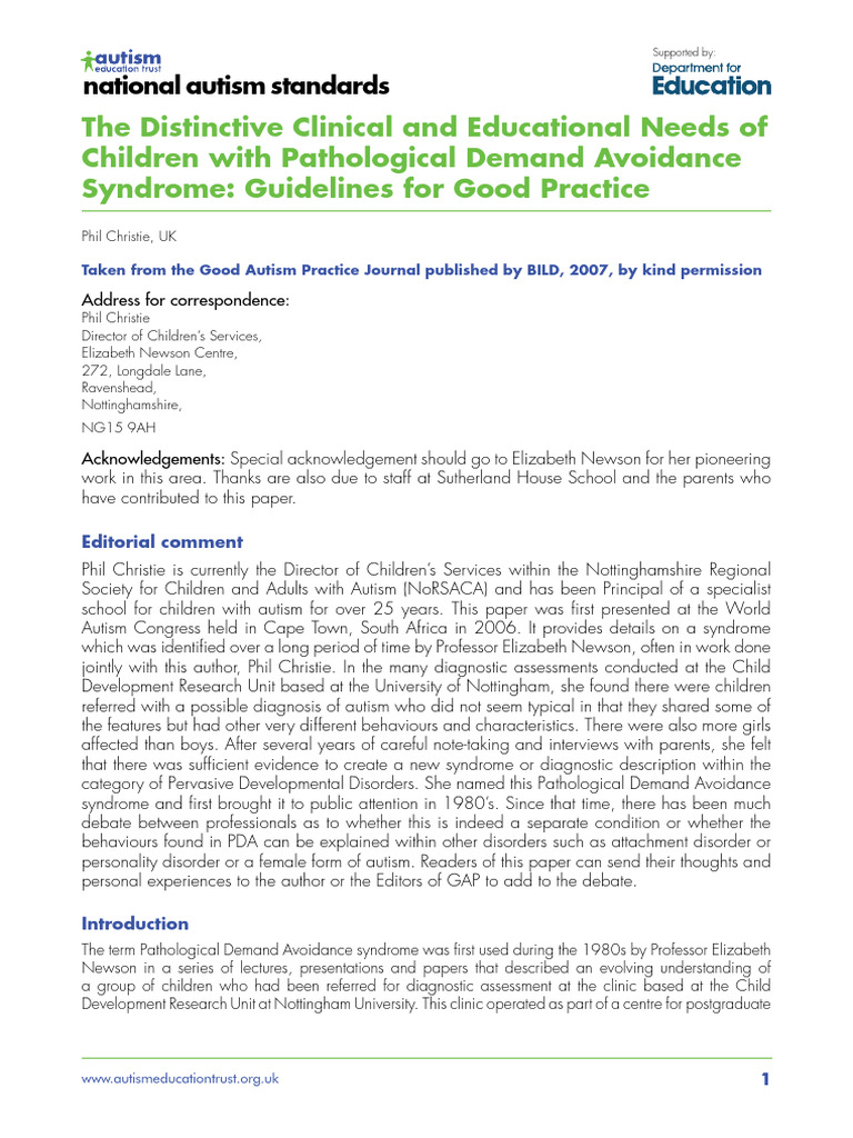 Pathological Demand Avoidance Guide | PDF | Pervasive Developmental ...