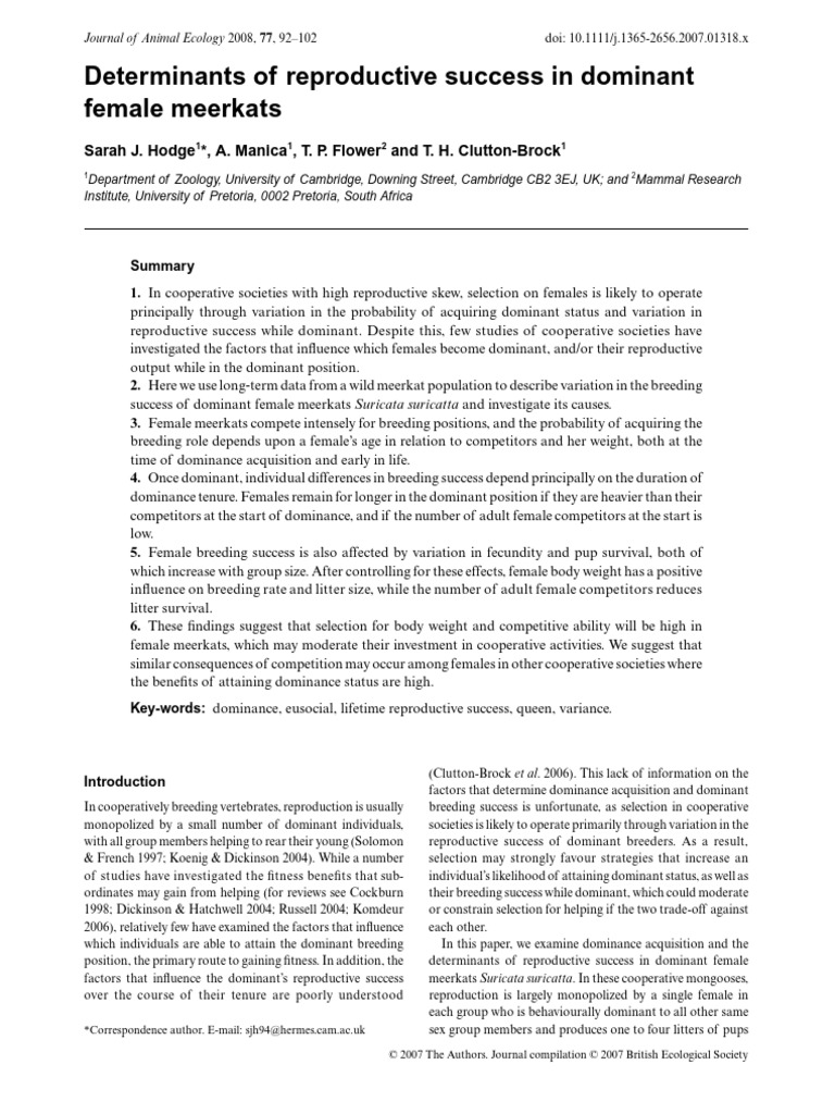 Journal of Animal Ecology - 2007 - Hodge - Determinants of Reproductive ...