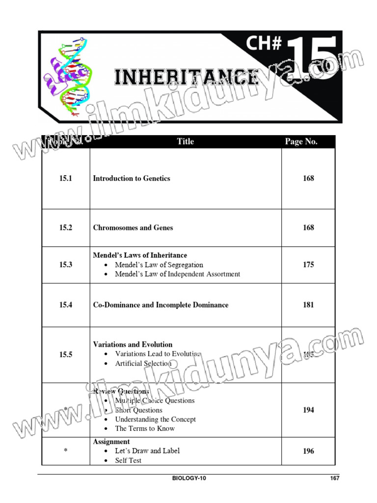 10th Class Biology Notes 2024 CH 15 | PDF | Dominance (Genetics) | Dna