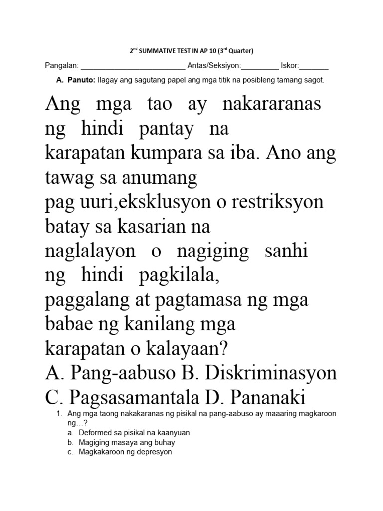 2nd SUMMATIVE TEST IN AP 10 new (AutoRecovered) | PDF
