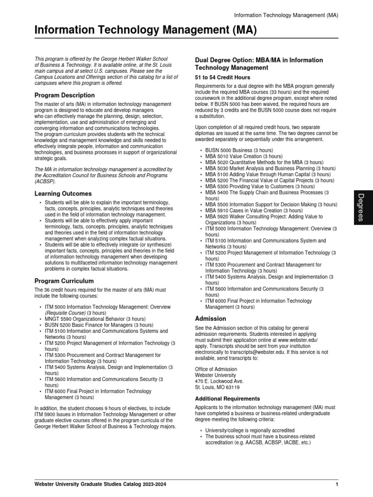 MA in IT Management Program Guide | PDF | Master Of Business ...