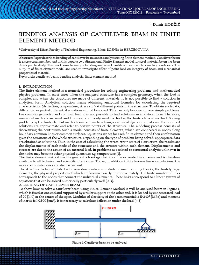 Cantilever Beam Bending Analysis FEM | PDF | Finite Element Method ...