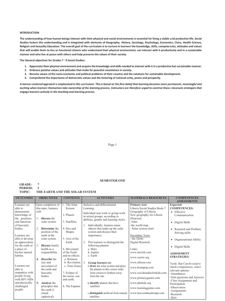 Grade 7 Social Studies Curriculum Overview | PDF | Learning | Earth