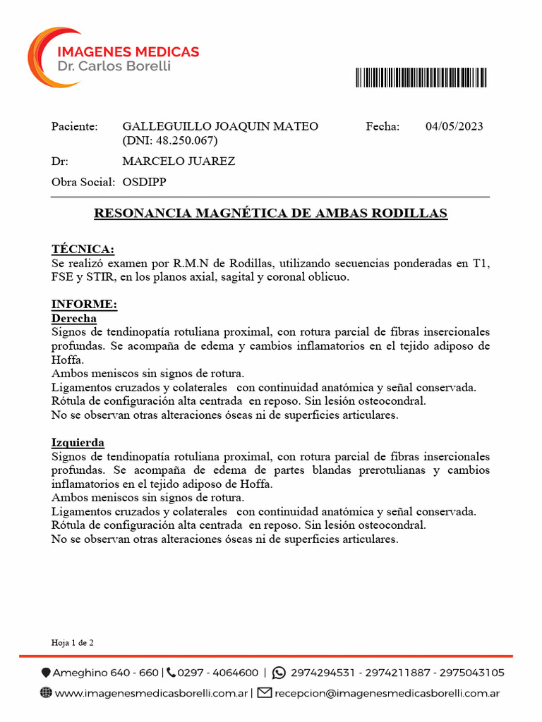 Resonancia Magnética de Ambas Rodillas: Técnica | PDF | Rodilla ...