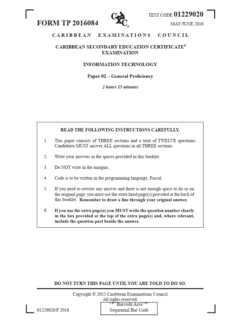 It June 2016 P2 | PDF | Barcode | Application Software