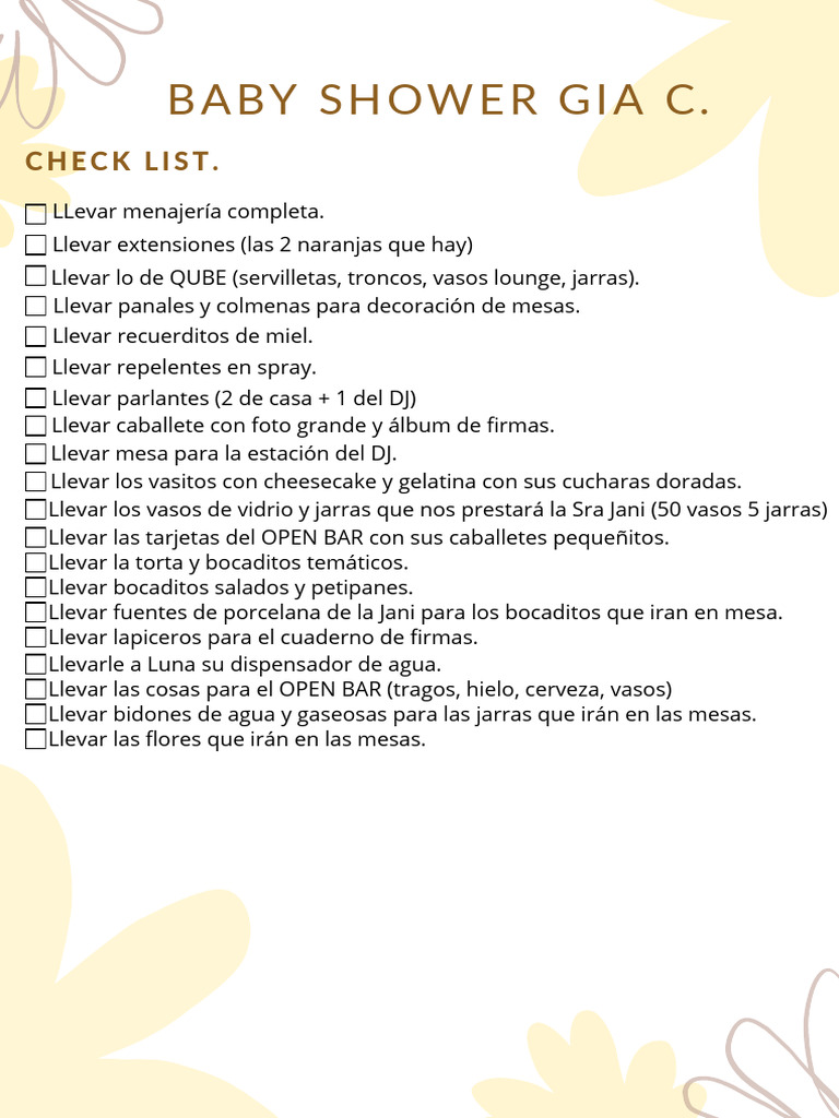 Checklist para Baby Shower GIA C. | PDF | Cocina, comidas y vino | Arte, image size:768x1024