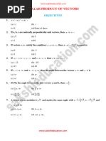 Scalar Product of Vectors - Objective Questions