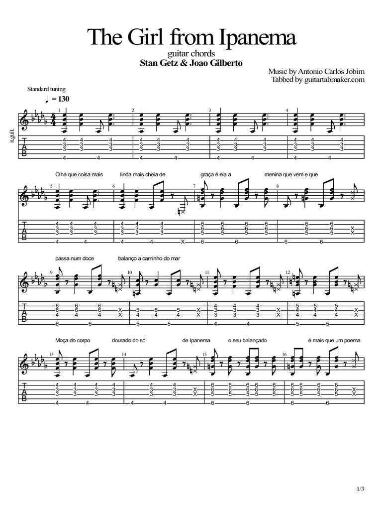 Girl from ipanema chords stan getz pdf