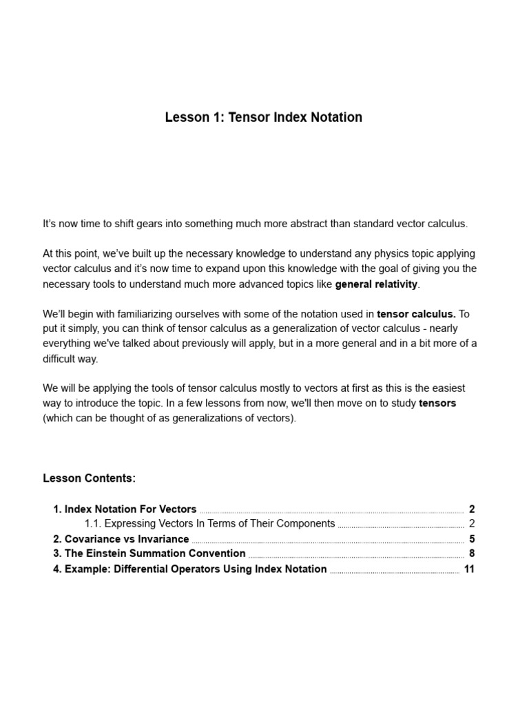 Lesson 1 Tensor Index Notation | PDF | Euclidean Vector | Tensor