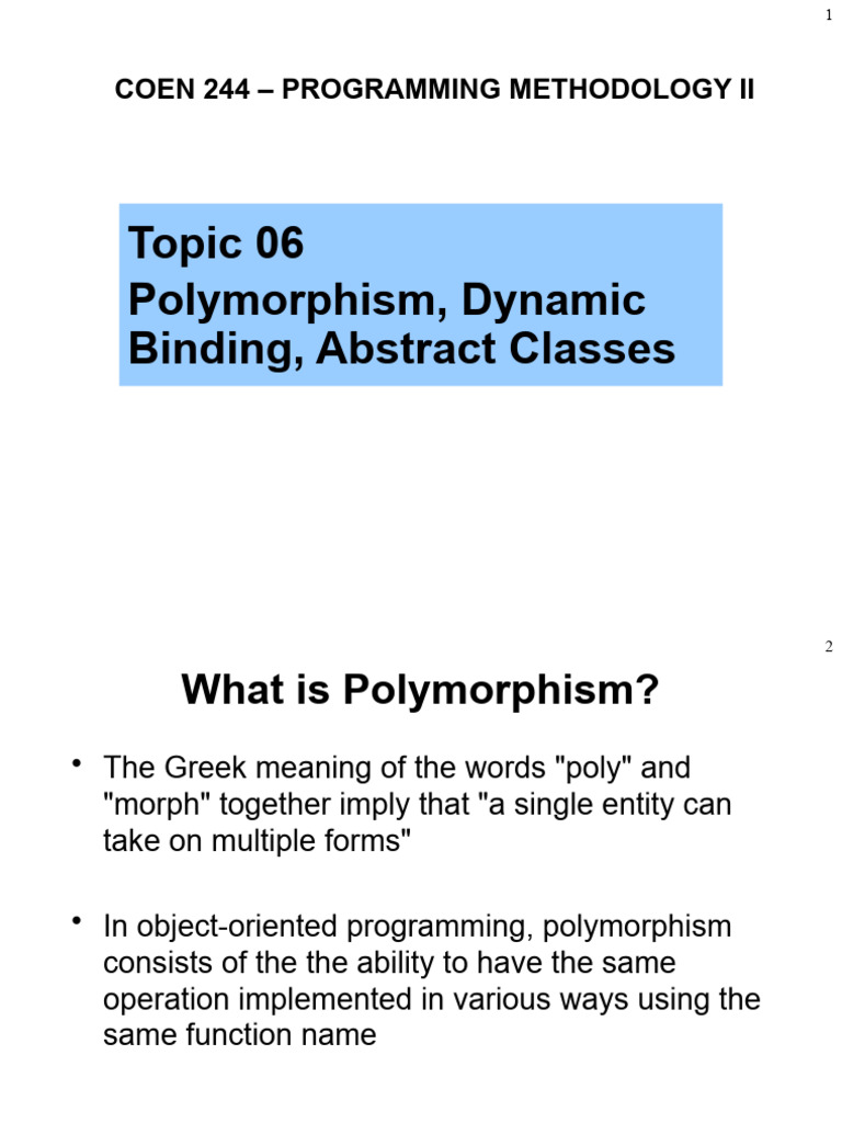Topic05 Polymorphism | PDF | Class (Computer Programming) | Inheritance ...