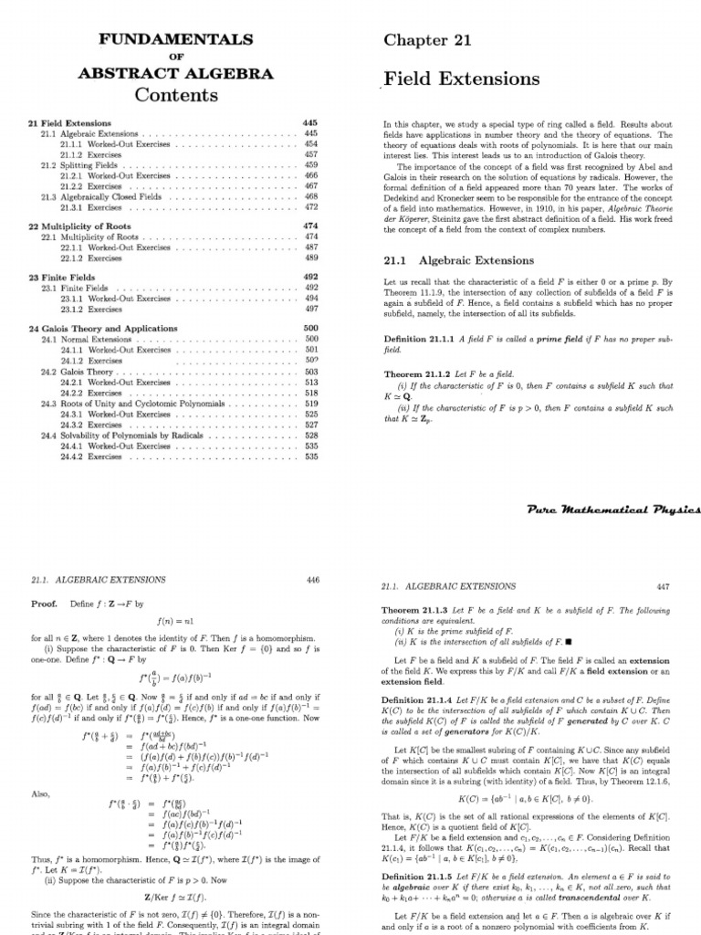 Field Extensions Fundamentals Algebra Download Free PDF Field