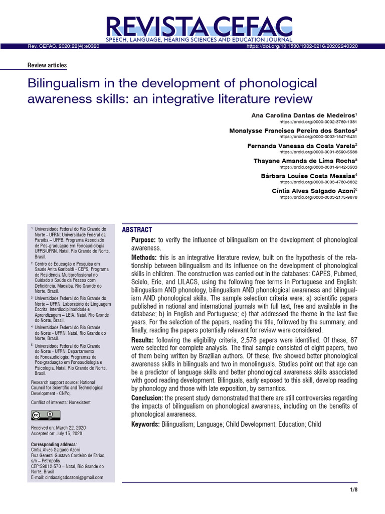 Bilingualism and Phonological Awareness Skills | PDF | Multilingualism ...