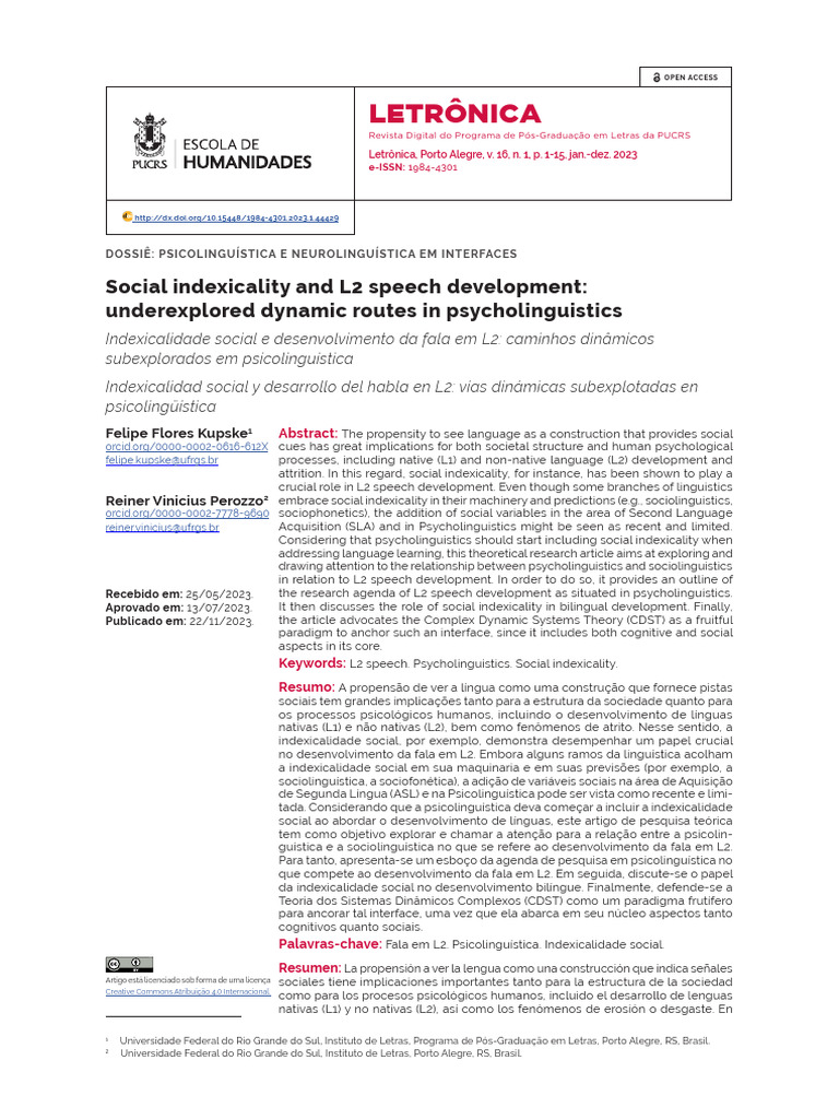 Social Indexicality in L2 Speech Development | PDF | Second Language ...