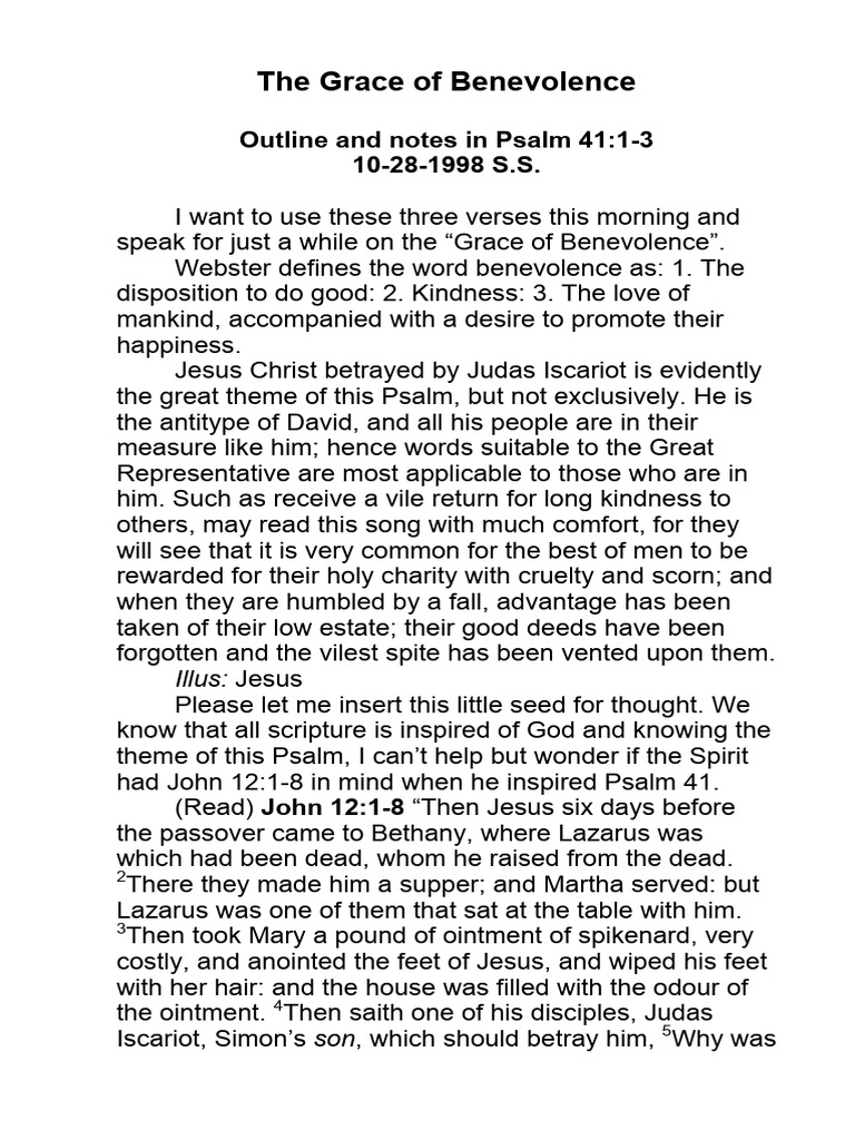 Grace of Benevolence in Psalm 41 | PDF | Assurance (Theology) | Jesus